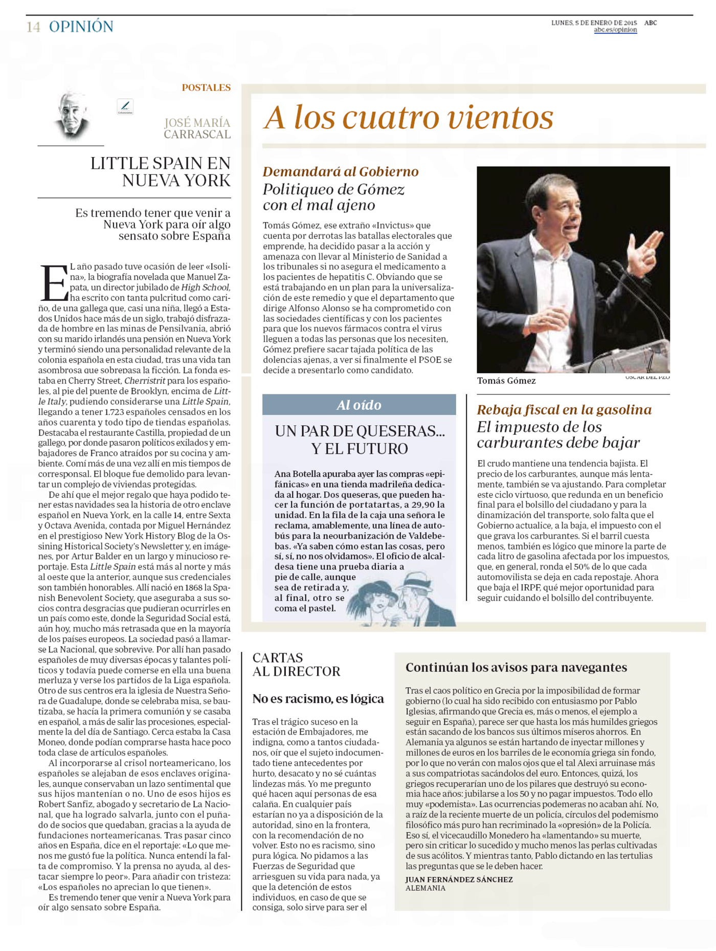ABC, 5 January 2015 — José María Carrascal, ‘Little Spain en Nueva York’ — newspaper page on the Little Spain documentary by Arthur Balder