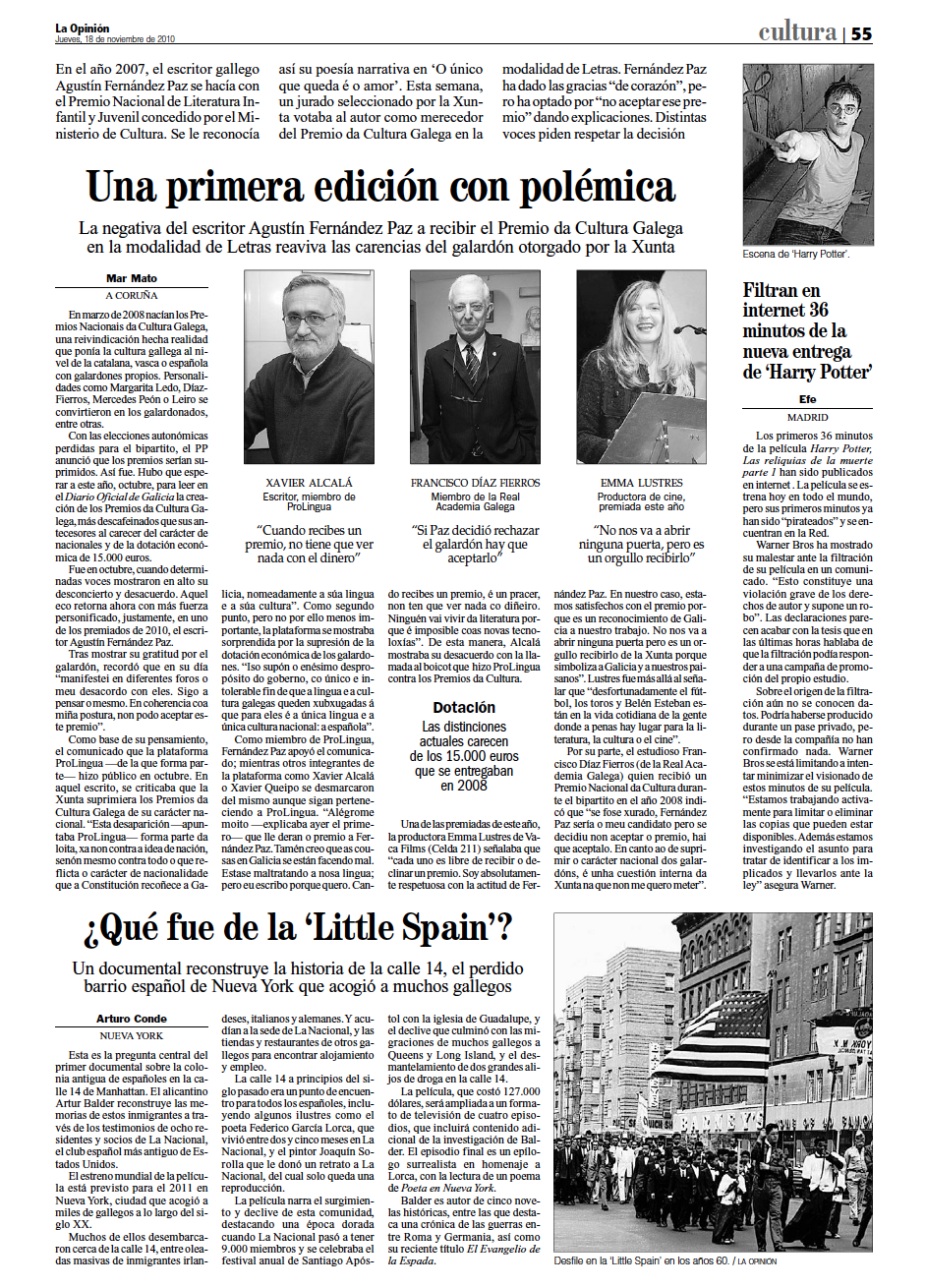 ¿Qué fue de la ‘Little Spain’? — La Opinión A Coruña, 18 November 2010 — press coverage of the Little Spain documentary by Arthur Balder